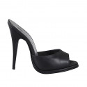 Women’s open-toe platform mules in black leather, heel 11 - Available sizes:  32, 33, 34, 35, 42, 43, 44, 45, 46, 47
