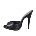 Zueco abierto con plataforma para mujer en piel color negro, tacón 11 - Tallas disponibles:  32, 33, 34, 35, 42, 43, 44, 45, 46, 47