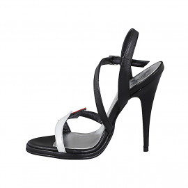 Sandales à plateforme pour femmes avec bride en cuir noir et décoration en cuir rouge et blanc, talon 11 - Pointures disponibles:  32, 33, 34, 35, 42, 43, 44, 45, 46, 47 2