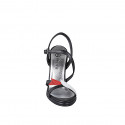 Sandalia de plataforma para mujer con correa en piel negra y decoración en piel roja y blanca, tacón 11 - Tallas disponibles:  32, 33, 34, 35, 42, 43, 44, 45, 46, 47