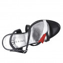 Sandalo da donna con plateau con cinturino in pelle nera con decorazione in pelle rossa e bianca, tacco 11 - Misure disponibili: 32, 33, 34, 35, 42, 43, 44, 45, 46, 47