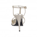 Women’s platform sandal with T-strap in laminated platinum leather and heel 11 - Available sizes:  32, 33, 34, 35, 42, 43, 44, 45, 46, 47