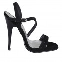 Sandale à plateforme en daim noir avec bride diagonale et bande ornée de strass noirs talon 11 - Pointures disponibles:  32, 33, 34, 35, 42, 43, 44, 45, 46, 47