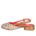 Slingback da donna a punta tonda in pelle cuoio e raffia multicolore con motivi a zig-zag orizontali,  tacco 2 - Misure disponibili: 33, 42, 43, 45, 46