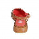 Slingback pour femmes avec bout arrondi en cuir cognac et tissu raphia multicolore à motif zigzag horizontal, talon 2 - Pointures disponibles:  33, 42, 43, 45, 46