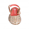 Slingback pour femmes avec bout arrondi en cuir cognac et tissu raphia multicolore à motif zigzag horizontal, talon 2 - Pointures disponibles:  33, 42, 43, 45, 46