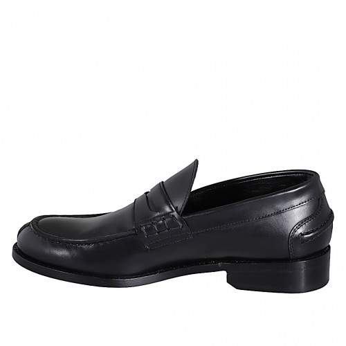 College mocassins pour hommes en cuir noir - Pointures disponibles:  36, 37, 38, 46, 47, 48, 49, 50, 51, 52