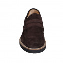 Mocasines casuales estilo college en ante de color marrón oscuro - Tallas disponibles:  36, 37, 38, 46, 47, 48, 49, 50, 51, 52