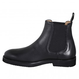 Stivaletto da uomo modello Chelsea con elastici laterali e punta tonda in pelle nera - Misure disponibili: 36, 37, 38, 46, 47, 48, 49, 50, 51, 52 2