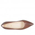 Woman's pointy pump in brown leather with a memory foam insole and spool heel 5 - Available sizes:  32, 34, 42, 43, 44, 45, 46