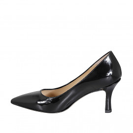 Zapato de salón para mujer en charol negro con punta, plantilla de espuma viscoelástica y tacón carrete de 7 - Tallas disponibles:  32, 33, 34, 35, 42, 43, 44, 45 2