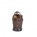 Woman's dark brown suede Mary Jane pump with a T-strap, square toe and patent leather toe cap heel 3 - Available sizes:  32, 43, 44, 45
