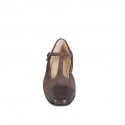 Woman's dark brown suede Mary Jane pump with a T-strap, square toe and patent leather toe cap heel 3 - Available sizes:  32, 43, 44, 45