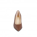 Woman's pointy brown leather pumps with a memory foam insole and heel 6 - Available sizes:  32, 33, 34, 35, 42, 43, 44, 45, 46