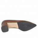 Woman's pointy brown leather pumps with a memory foam insole and heel 6 - Available sizes:  32, 33, 34, 35, 42, 43, 44, 45, 46
