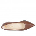 Woman's pointy brown leather pumps with a memory foam insole and heel 6 - Available sizes:  32, 33, 34, 35, 42, 43, 44, 45, 46