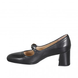 Zapatos de salón Mary Jane para mujer en piel negra con punta redonda y tacón 6 - Tallas disponibles:  32, 33, 34, 35, 42, 43, 44, 45, 46 2
