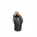 Woman's loafer in black leather with a gold-tone metal detail, leopard-print calf hair heel 5 - Available sizes:  33, 34, 35, 42, 43, 44, 45, 46