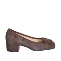 Woman's square-toe pump in dark brown suede with a metal detail and heel 5 - Available sizes:  32, 34, 42, 43, 44, 45, 46