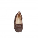 Woman's square-toe pump in dark brown suede with a metal detail and heel 5 - Available sizes:  32, 34, 42, 43, 44, 45, 46