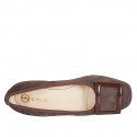 Woman's square-toe pump in dark brown suede with a metal detail and heel 5 - Available sizes:  32, 34, 42, 43, 44, 45, 46