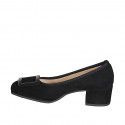Woman's square-toe pump in black suede with a metal detail and heel 5 - Available sizes:  32, 34, 42, 44