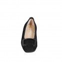 Woman's square-toe pump in black suede with a metal detail and heel 5 - Available sizes:  32, 34, 42, 44