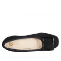 Woman's square-toe pump in black suede with a metal detail and heel 5 - Available sizes:  32, 34, 42, 44