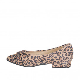 Bailarina para mujer de punta con tira decorativa, acabados en piel negra y gamuza moteada, tacón de 2 - Tallas disponibles:  32, 33, 34, 42, 43, 44, 45 2
