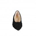 Ballerines pour femmes à bout pointu avec bride décorative, finitions en cuir noir et daim noir, talon 2 - Pointures disponibles:  32, 33, 34, 44, 45, 46
