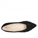 Ballerines pour femmes à bout pointu avec bride décorative, finitions en cuir noir et daim noir, talon 2 - Pointures disponibles:  32, 33, 34, 44, 45, 46