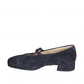 Ballerines Mary Jane pour femmes à bout carré en daim bleu, talon 3 - Pointures disponibles:  32, 33, 34, 42, 43, 44, 45 2