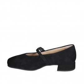 Ballerina Mary Jane da donna a punta squadrata in camoscio nero tacco 3 - Misure disponibili: 32, 33, 34, 42, 43, 44, 45 2