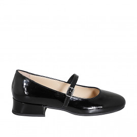 "Bailarinas Mary Jane para mujer en charol negro con puntera redonda y tacón 3 - Tallas disponibles:  32, 33, 34, 42, 43, 44, 45, 46
