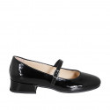 Ballerines Mary Jane pour femmes à bout rond en cuir verni noir, talon 3 - Pointures disponibles:  32, 42, 44