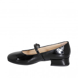 "Bailarinas Mary Jane para mujer en charol negro con puntera redonda y tacón 3 - Tallas disponibles:  32, 33, 34, 42, 43, 44, 45, 46 2