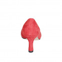 Woman’s pointy pump with a decorative strap, platinum leather trims, and red suede with heel 7 - Available sizes:  34, 42, 43, 44, 45, 46