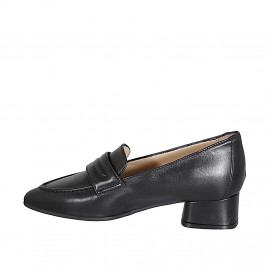 Mocassino a punta da donna in pelle nera con tacco largo 4 - Misure disponibili: 32, 33, 34, 35, 42, 43, 44, 45, 46 2