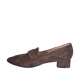 Mocasines para mujer con punta en gamuza marron oscuro y tacón ancho 4 - Tallas disponibles:  32, 33, 34, 42, 43, 44, 45, 46 2