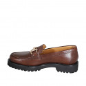 Woman’s loafer in brown leather with a gold metal detail, treaded sole heel 3 - Available sizes:  35, 43, 44, 45, 46