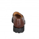 Woman’s loafer in brown leather with a gold metal detail, treaded sole heel 3 - Available sizes:  35, 43, 44, 45, 46