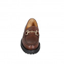 Woman’s loafer in brown leather with a gold metal detail, treaded sole heel 3 - Available sizes:  35, 43, 44, 45, 46
