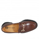 Woman’s loafer in brown leather with a gold metal detail, treaded sole heel 3 - Available sizes:  35, 43, 44, 45, 46