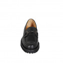 Woman’s black leather loafer with a gunmetal metal detail, treaded sole heel 3 - Available sizes:  33, 43, 44, 45, 46