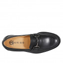 Woman’s black leather loafer with a gunmetal metal detail, treaded sole heel 3 - Available sizes:  33, 43, 44, 45, 46