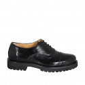 Woman’s Oxford lace-up shoes with a cap toe, black patent leather, treaded sole heel 3 - Available sizes:  35, 43, 44, 45, 46