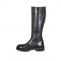 Woman’s round-toe boots in black leather with a side zip, elastic panel, treaded sole heel 4 - Available sizes:  35, 42, 43, 44, 45