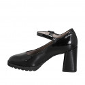 Escarpin Mary Jane pour femmes à bout rond en cuir verni noir talon large 7 - Pointures disponibles:  32, 33, 34, 35, 42, 43, 44, 45, 46