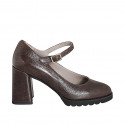 Décolleté Mary Jane da donna a punta tonda in vernice testa di moro con tacco largo 7 - Misure disponibili: 32, 33, 34, 35, 42, 43, 44, 45, 46