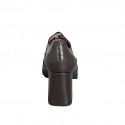 Woman's Oxford lace-up shoe with round-toe and brogue in dark brown leather heel 7 - Available sizes:  32, 33, 34, 42, 43, 44, 45, 46